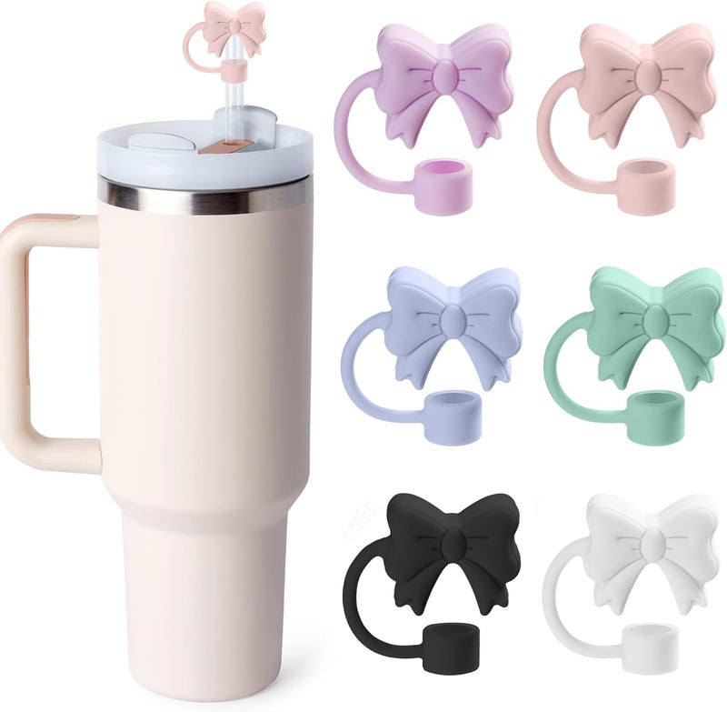 linmaya 6PCS Bow Straw Toppers, Cute Straws Covers for Stanley 30&40 Oz Tumbler with Handle, 10mm Dust-Proof Drinking Straw Dispensers Straw Topper Cap for Girls Kids (Mutlicolor) - Image 1